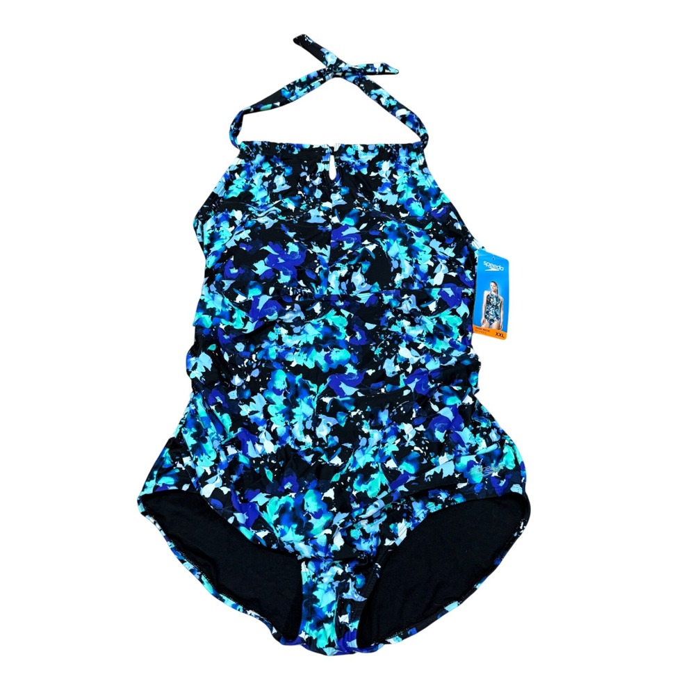Speedo High Neck Keyhole One Piece Swimsuit Abstract XXL Beach Vacation Resort